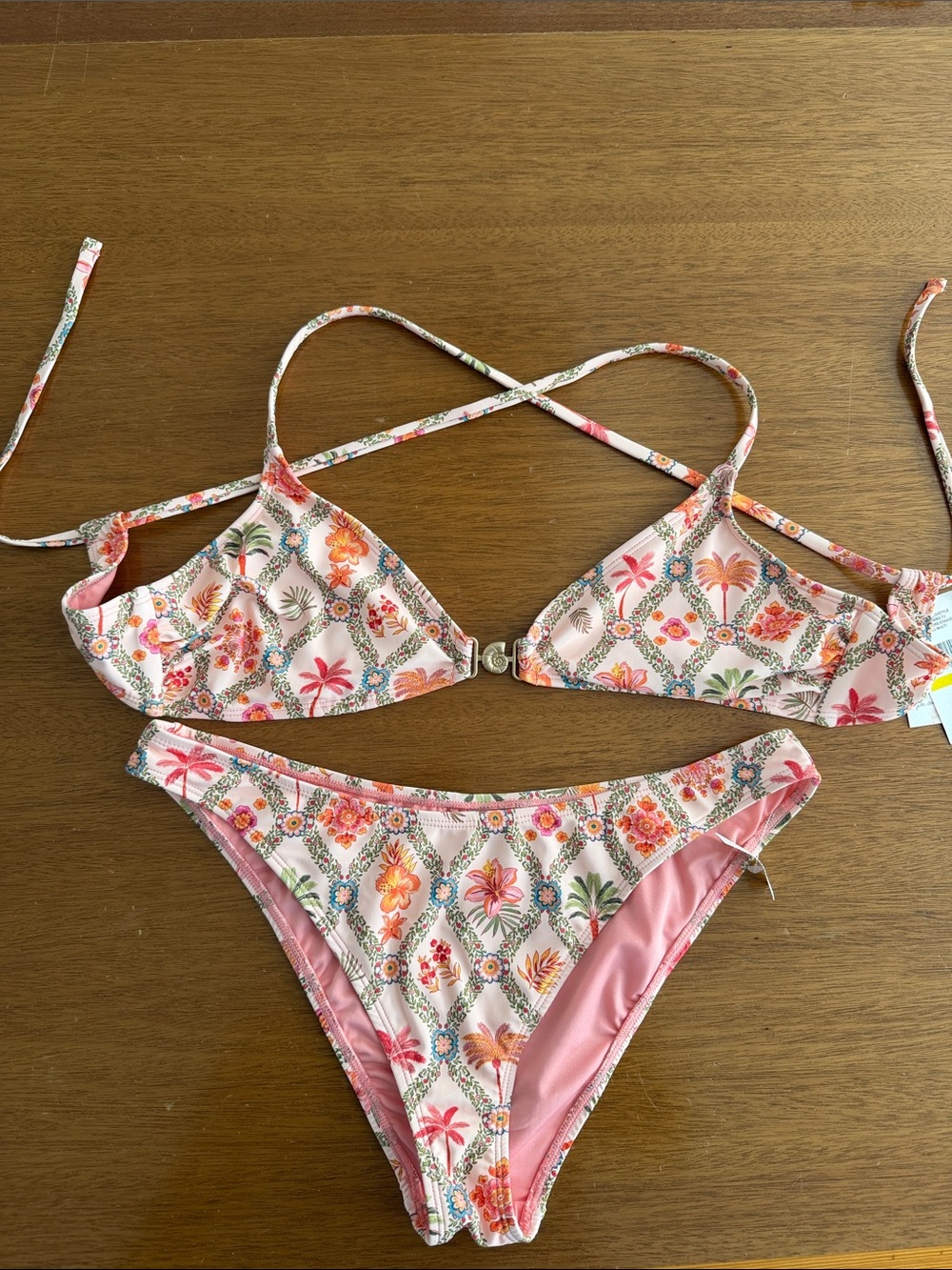 Jessica Simpson Pink Floral Print Triangle Bikini Set